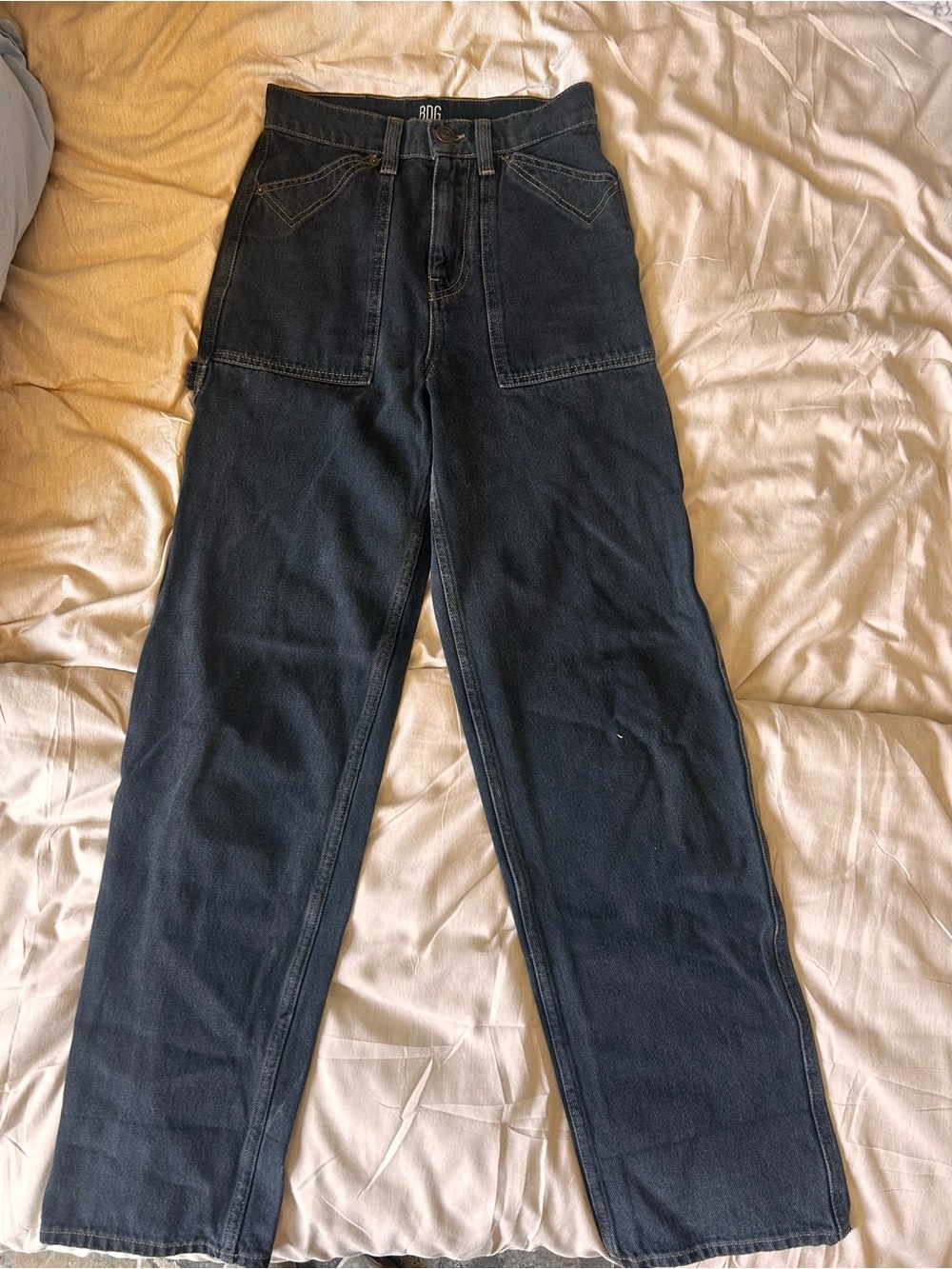 BDG Women’s Size 25 Black Baggy Straight Leg Jeans Mid Rise Vintage Wash NWOT